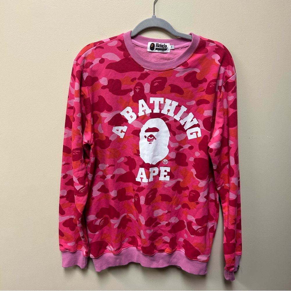 A Bathing Ape 100% Cotton Pink Logo Camo Sweatshirt Sz XL X-Large